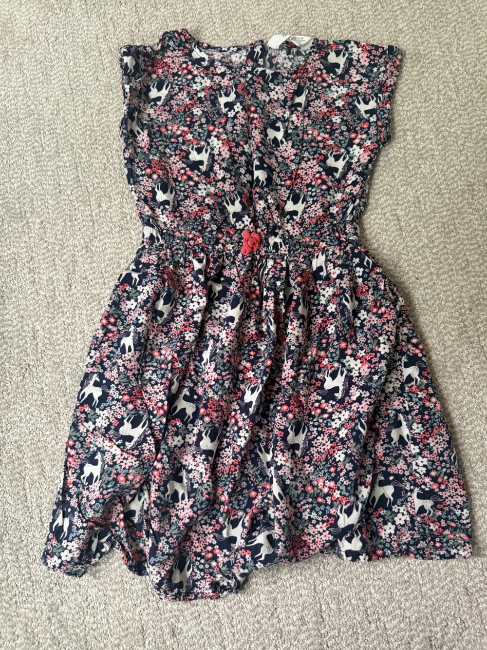 Girls Navy Floral Unicorn Dress with Pink Accents HM size 7